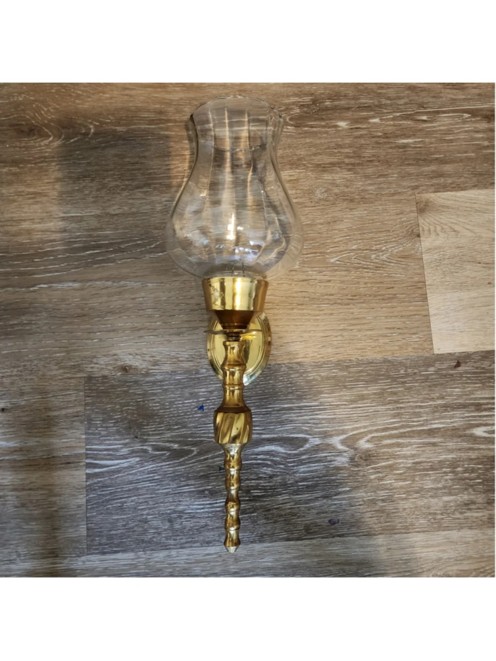Vintage Solid Brass Wall Sconce Hurricane Lamp Candle Holder Glass Shade India